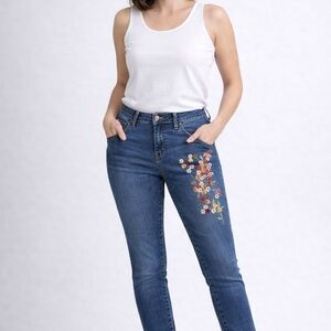 Aeropostle Women's Skinny Jeans Blue‎ Stretch Floral Embroidery Mid Rise Size 6
